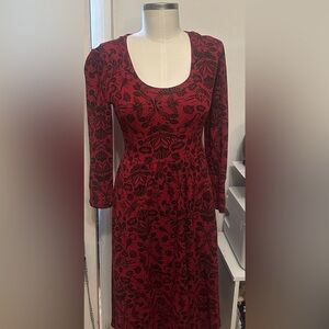 Midnight Hour Red and Black Thermal Midi Dress With Pockets